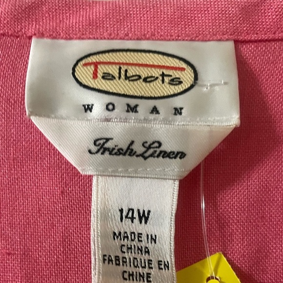 Talbots Vibrant Barbie Pink (14 W) 100% Linen, Tiny Square Hidden Buttons Shirt - Picture 13 of 14